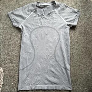 lululemon athletica Light Gray and White Striped Performance Tee
